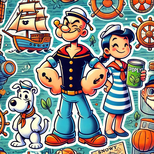 Vinyl sticker: Popeye and Tintin Nautical Adventure Laptop Wall Car Window Bumper Sticker Decal Waterproof Auto Water Bottle