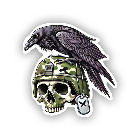 Vinyl sticker: Military Raven Crow on Skull Laptop Wall Car Window Bumper Sticker Decal Truck Waterproof Auto Water Bottle
