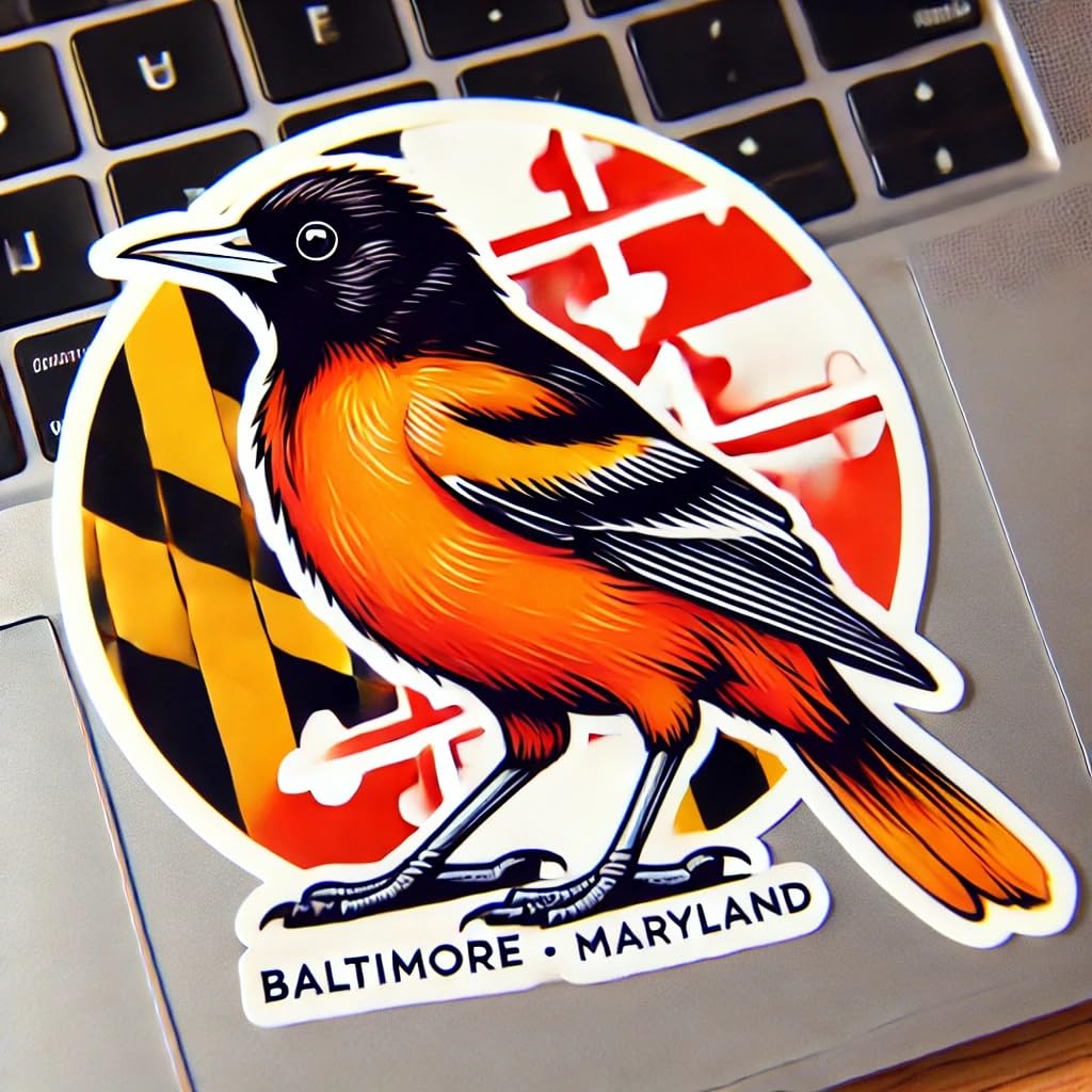 Vinyl sticker: Baltimore Oriole Bird Decal Sticker for Bumper Laptop Car Window Truck Auto Water Bottle Waterproof Vinyl
