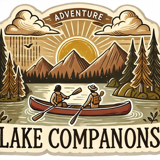 Vinyl sticker: Lake Companions Sticker for Laptop, Car, Wall, Window, and Water Bottle – Serene Adventure Friends Canoeing Decal