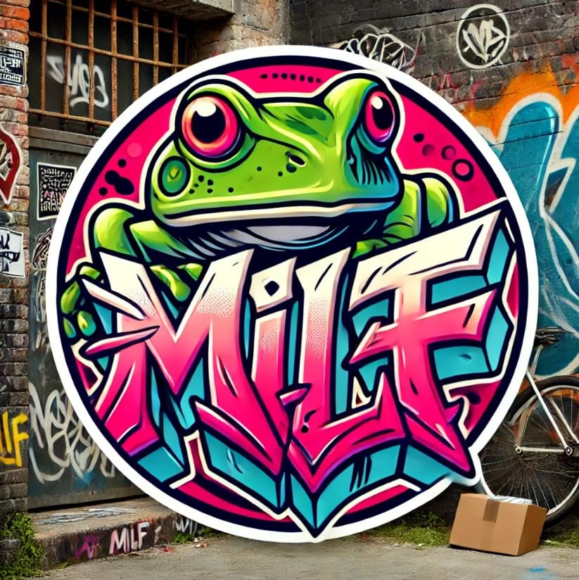 Vinyl sticker: Graffiti Frog Milf Round Sticker for Laptop, Wall, Car, Window, Bumper, Waterproof Decal for Trucks and Water Bottles (6)