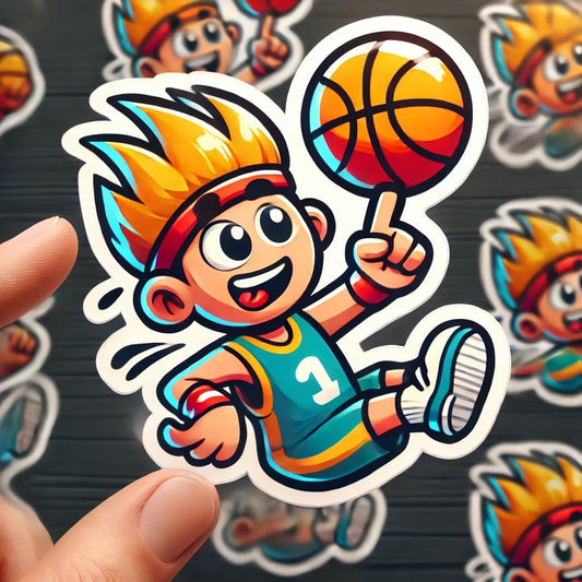 Vinyl sticker: Basketball Decal Sticker for Laptop, Wall, Car, Window, Bumper, Truck, Waterproof Auto, and Water Bottle - Fun Cartoon Basketball Character Spinning a Ball