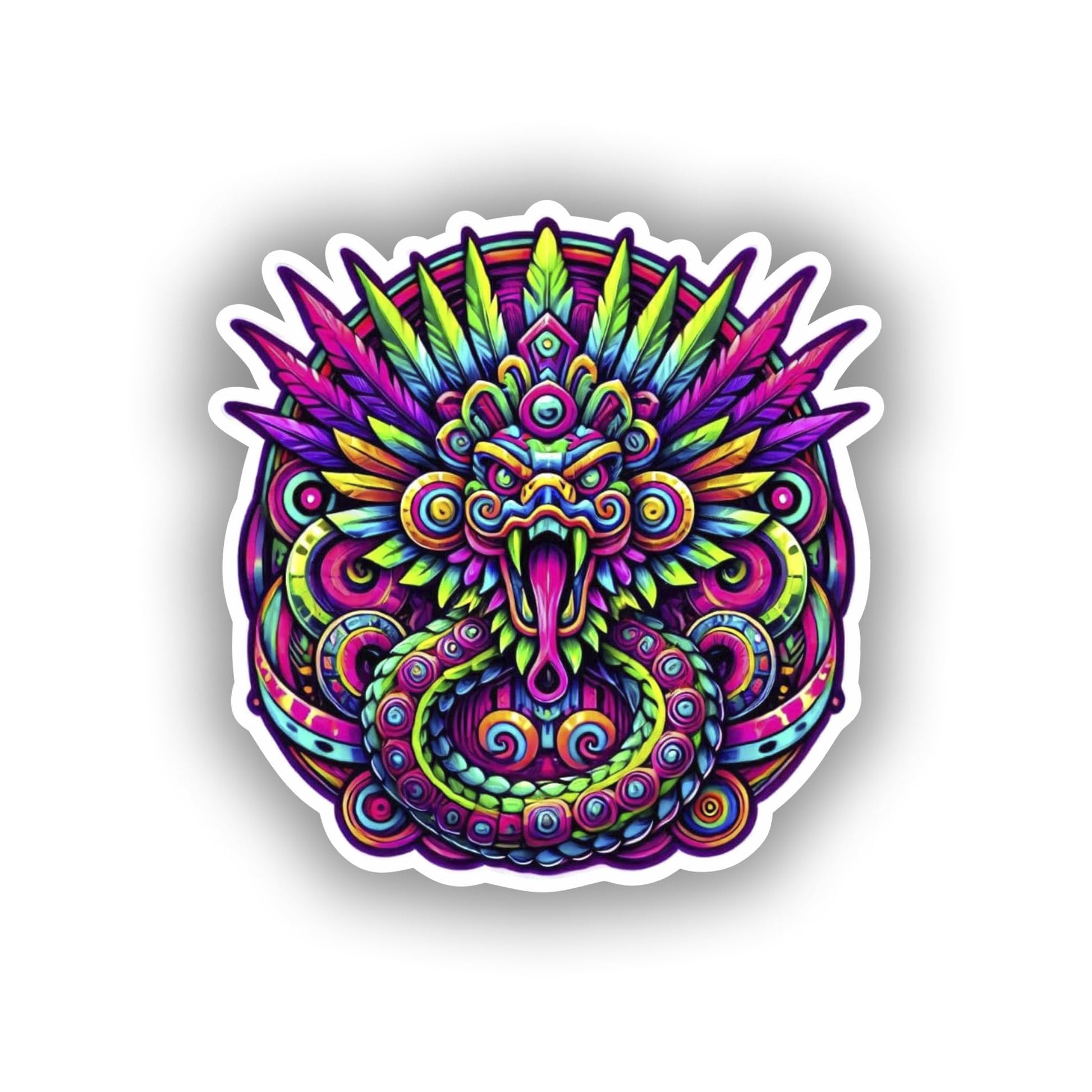 Vinyl sticker: Aztec Quetzalcoatl Psychedelic Vinyl Decal - Feathered Serpent in Intense Neon Art - Striking Sticker for Wall, Car, Window, Bumper, Laptops (4)