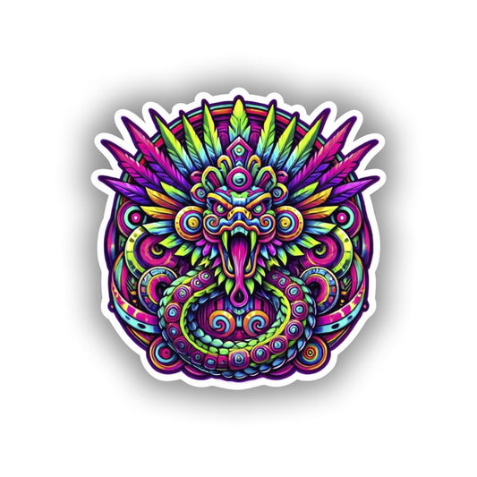Vinyl sticker: Aztec Quetzalcoatl Psychedelic Vinyl Decal - Feathered Serpent in Intense Neon Art - Striking Sticker for Wall, Car, Window, Bumper, Laptops (4)