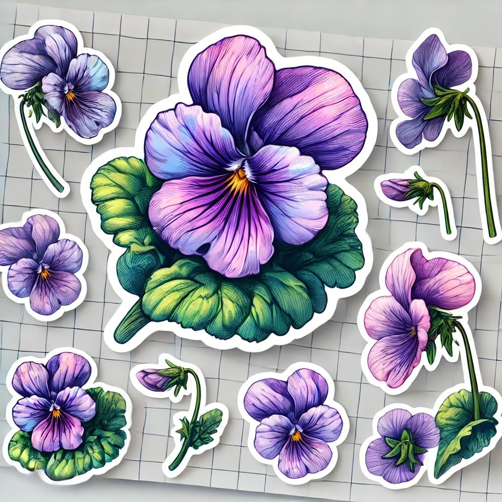 Vinyl sticker: Laptop Wall Car Window Bumper Sticker Decal Truck Waterproof Auto Water Bottle – Watercolor Viola Violet Illinois State Flower with Elegant Soft Petal Floral Design (8)