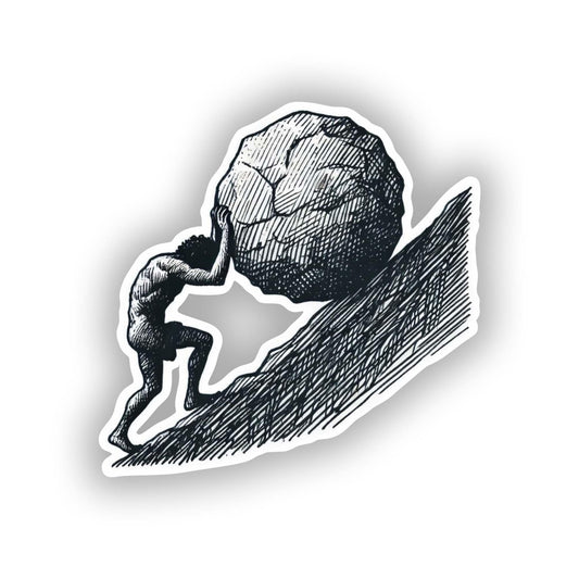 Vinyl sticker: Waterproof Lightly Sketched Sisyphus Struggle Sticker for Laptop, Wall, Car, Window, Bumper, Truck, and Water Bottle Decal