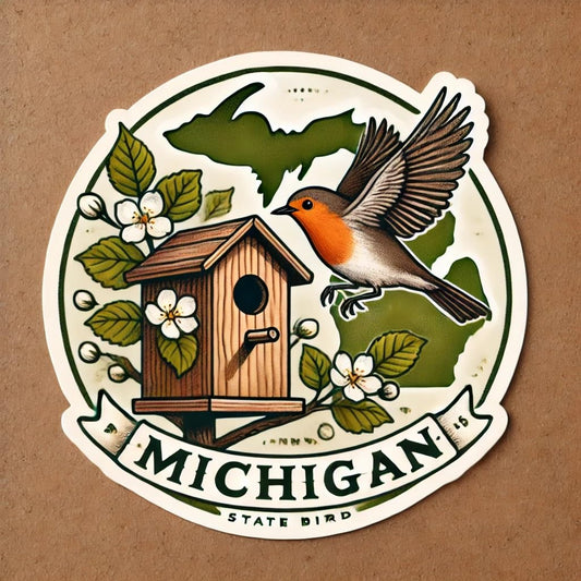 Vinyl sticker: Robin in Hawkweed Aster Wreath Sticker Waterproof Window Laptop Wall Car Bumper Auto Truck Water Bottle Michigan State Bird Floral Emblem Bright Nature Decal (4)