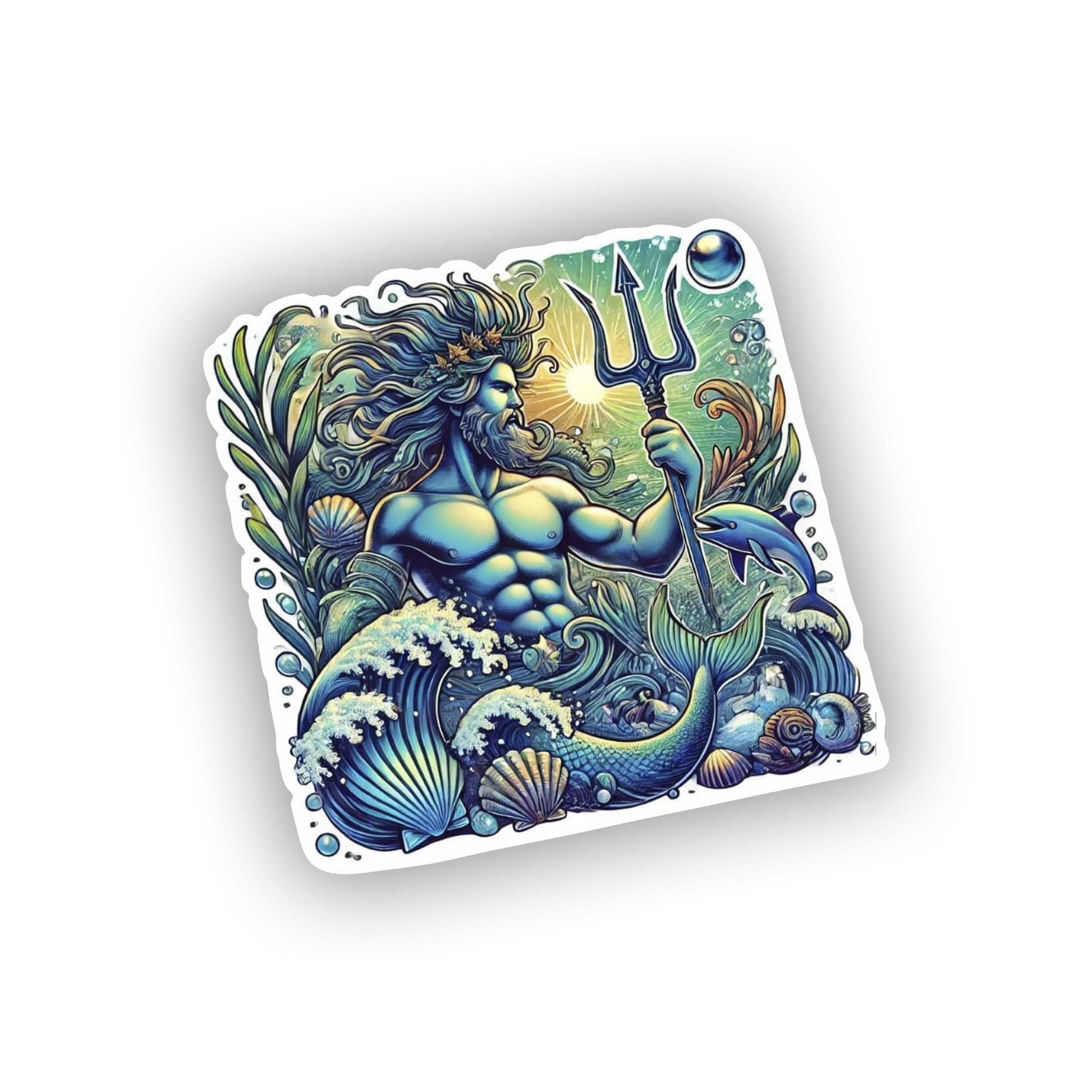 Vinyl sticker: Poseidon Decal for Laptop, Car, Wall, Window, Bumper, Waterproof Sticker with Trident and Ocean Waves, Durable Vinyl for Truck, Water Bottle, and Auto Decoration