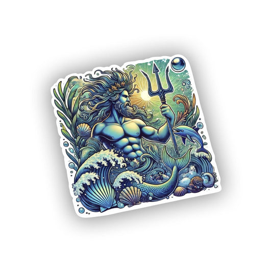 Vinyl sticker: Poseidon Decal for Laptop, Car, Wall, Window, Bumper, Waterproof Sticker with Trident and Ocean Waves, Durable Vinyl for Truck, Water Bottle, and Auto Decoration