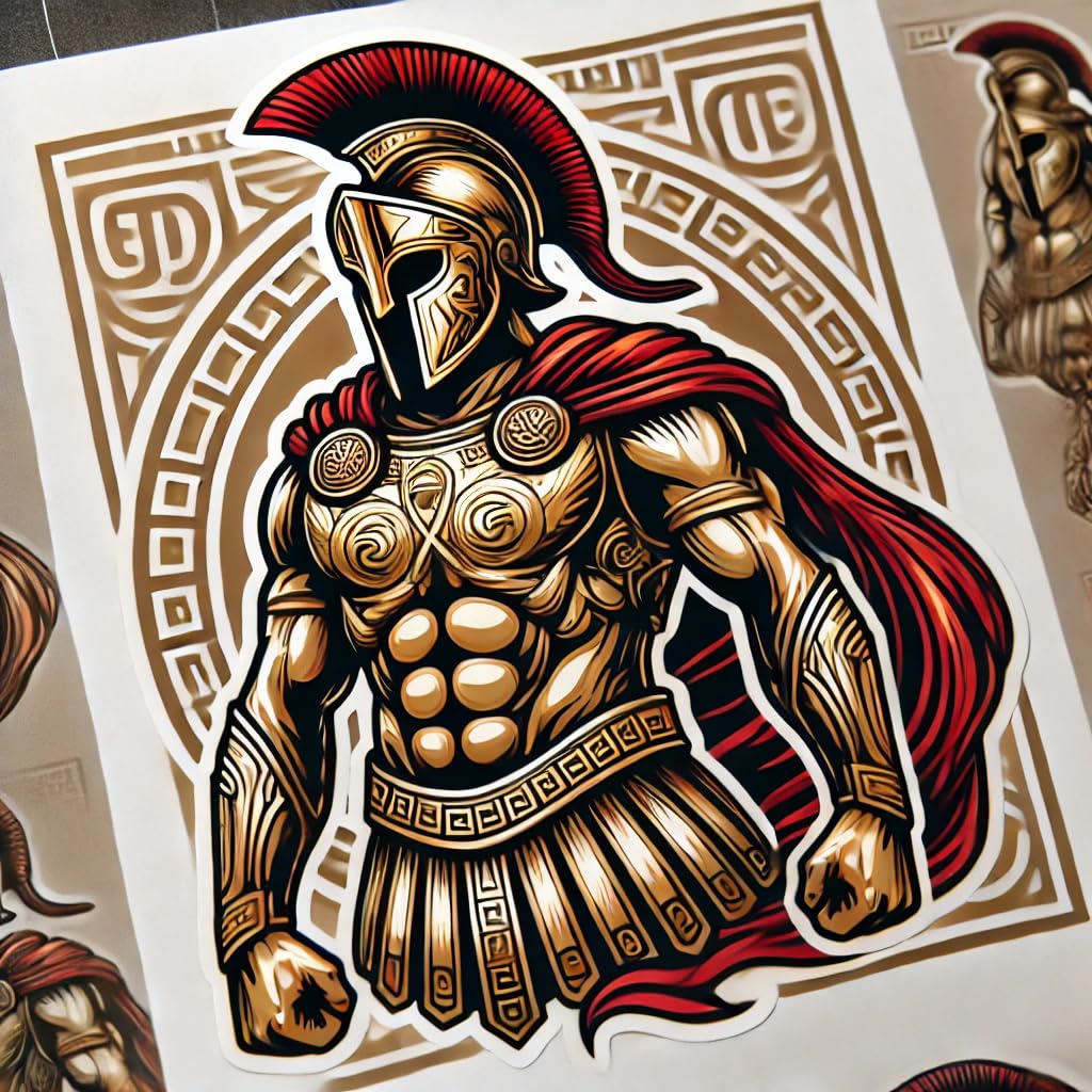 Vinyl sticker: Greek God Spartan Trojan Vinyl Sticker Decal - Heroic Warrior Pose Design for Laptop, Wall, Car, Window, Bumper, Truck - Waterproof, Durable Auto, and Water Bottle Decal