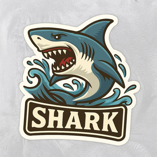 Vinyl sticker: Laptop Wall Car Window Bumper Sticker Decal Truck Waterproof Auto Water Bottle Furious Shark Retro Wave Style Vintage Marine Predator Design