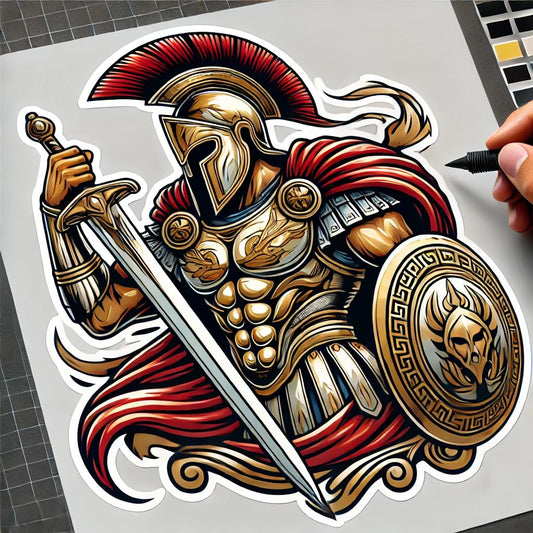 Vinyl sticker: Greek God Spartan Trojan Vinyl Sticker Decal - Fierce Warrior Sword Pose Design for Laptop, Wall, Car, Window, Bumper, Truck - Waterproof, Durable Auto, and Water Bottle Decal