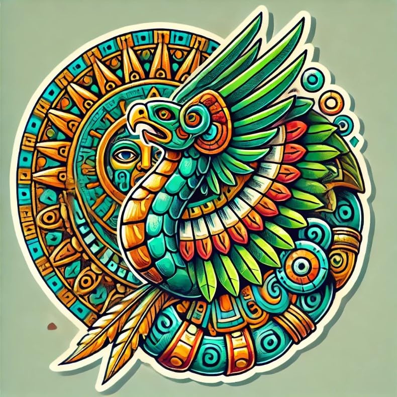 Aztec Quetzalcoatl Wall Car Window Bumper Sticker Decal - Feathered Serpent Design - Waterproof Vinyl for Laptops, Trucks, Water Bottles, Auto Decor