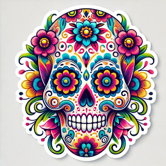 Vinyl sticker: Colorful Sugar Skull Day of The Dead Sticker Decal for Laptop, Wall, Car, Window, Bumper, Truck, Waterproof Auto, Water Bottle