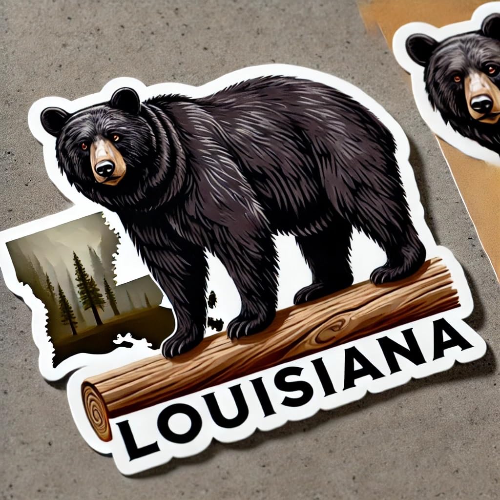 Vinyl sticker: Louisiana Black Bear on Log Vinyl Sticker – Bold Wildlife Decal for Car, Laptop, Window, Bumper, Truck, Water Bottle