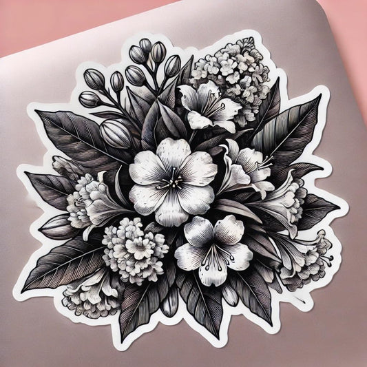 Vinyl sticker: Monochrome Mountain Laurel Laptop Wall Car Window Bumper Sticker Decal Truck Waterproof Auto Water Bottle Pennsylvania Floral Engraving