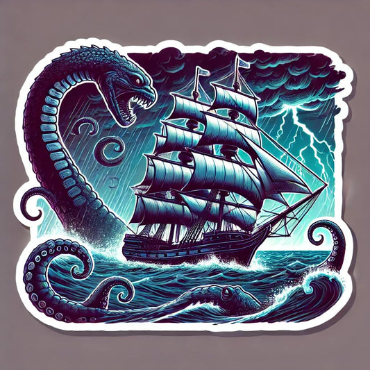 Vinyl sticker: Historic Ship and Kraken Battle Sticker - Waterproof Vinyl Decal for Laptop, Car, Wall, Window, Bumper, Truck, and Water Bottle (6)
