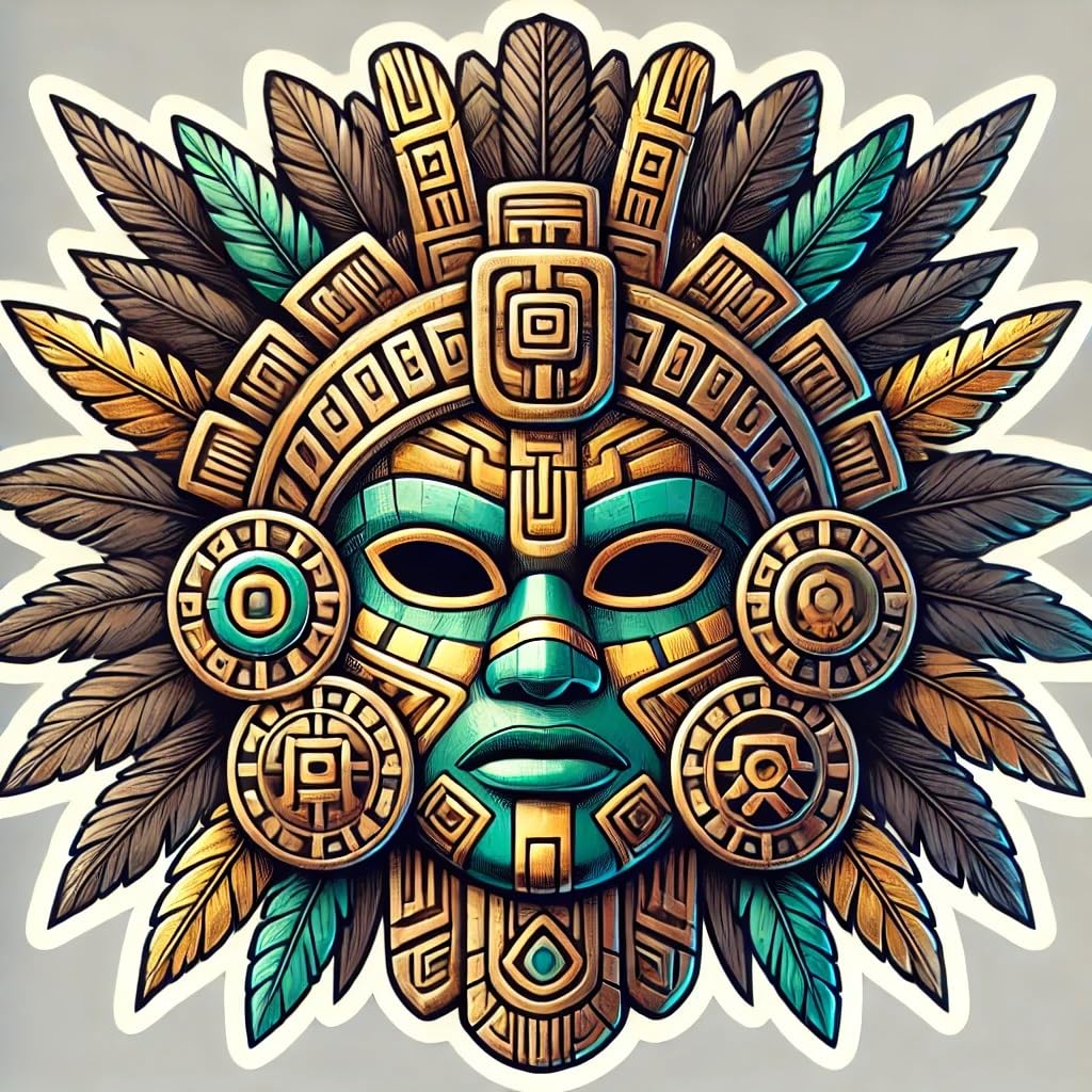 Vinyl sticker: Ancient Aztec Warrior Mask Vinyl Sticker for Laptop Wall Car Window Bumper Truck Waterproof Auto Water Bottle (6)