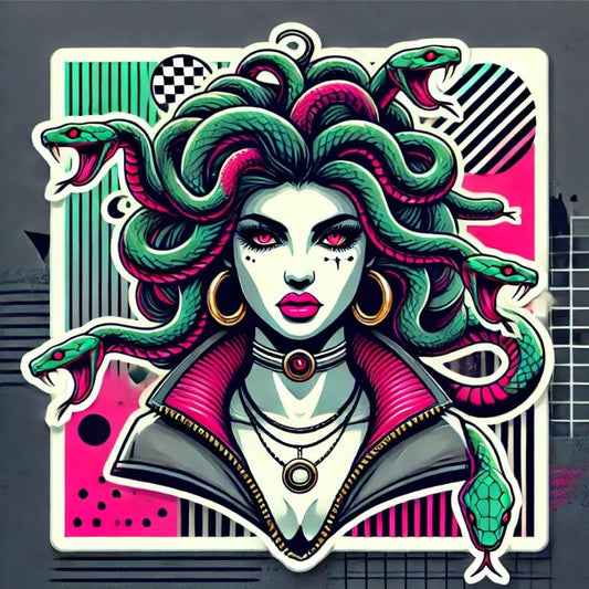 Vinyl sticker: Modern Medusa Greek Mythology Sticker Decal for Laptop, Wall, Car Window, Bumper, Waterproof Vinyl, Auto Decor, Water Bottle, Urban Style, Pop Culture