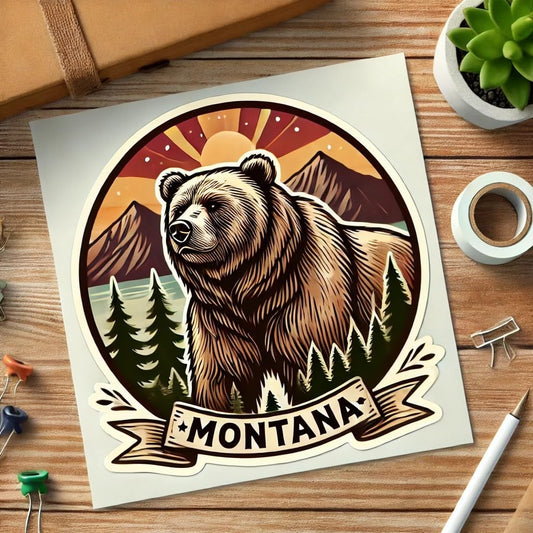 Vinyl sticker: Fierce Grizzly Bear Montana Laptop Wall Car Window Bumper Sticker Decal Truck Waterproof Auto Water Bottle (4)
