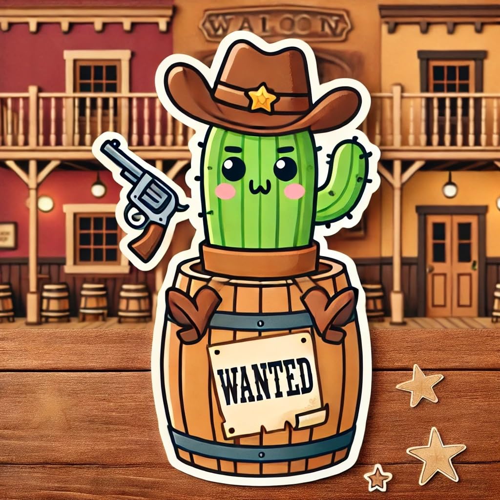 Vinyl sticker: Cowboy Cactus Sticker with Guitar for Laptop, Wall, Car, Window, Bumper, Truck, Waterproof Vinyl Decal for Water Bottle (4)