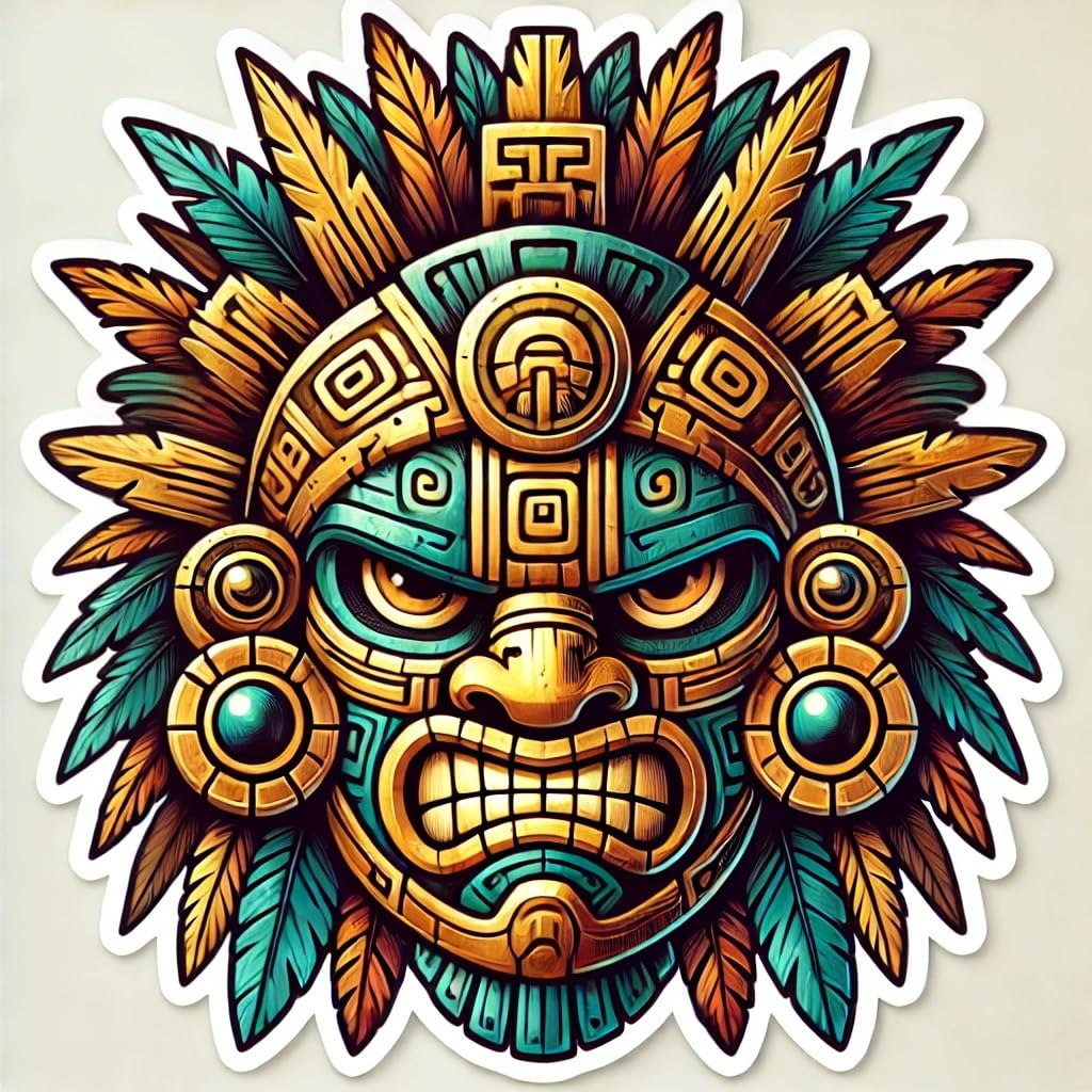 Vinyl sticker: Aztec Warrior Mask Vinyl Sticker for Wall Laptop Car Window Bumper Truck Waterproof Auto Water Bottle (4)