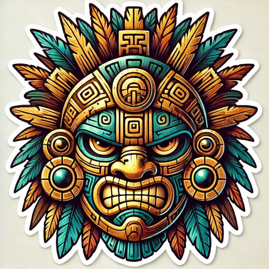 Vinyl sticker: Aztec Warrior Mask Vinyl Sticker for Wall Laptop Car Window Bumper Truck Waterproof Auto Water Bottle (4)