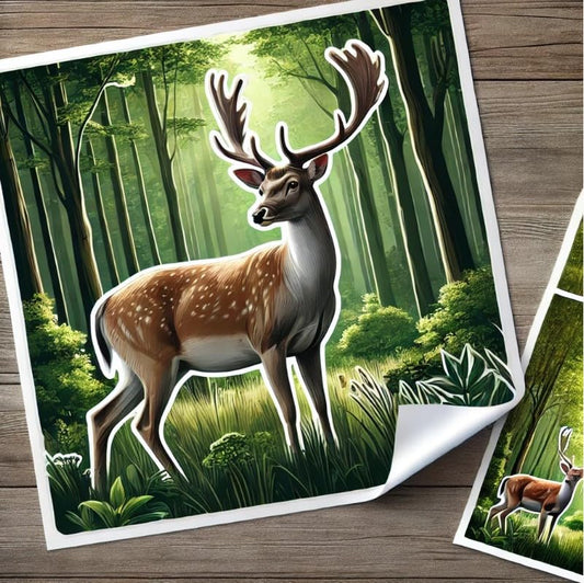 Vinyl sticker: White-Tailed Deer Summer Forest Vinyl Sticker for Laptop, Wall, Car, Window, Bumper, Truck, Waterproof Auto, Water Bottle