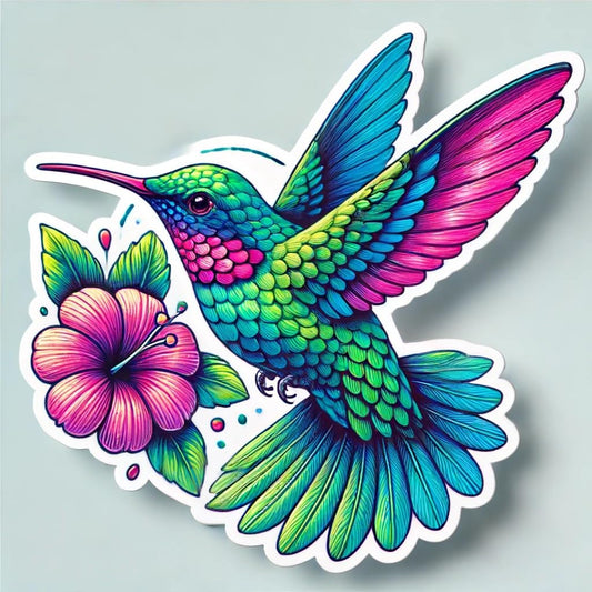 Vinyl sticker: Colorful Hummingbird in Mid-Flight Sticker Decal for Laptop, Wall, Car, Window, Bumper, Truck, Waterproof Auto, Water Bottle