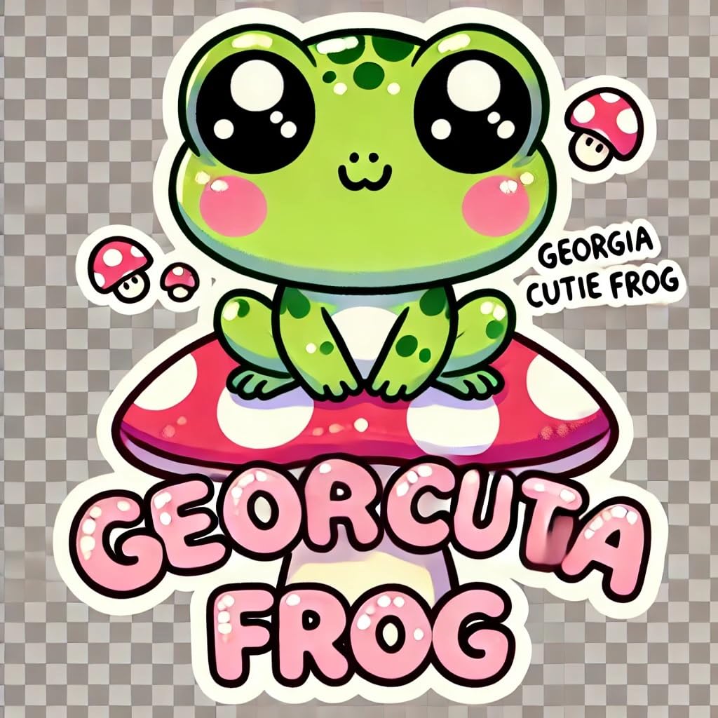 Vinyl sticker: Laptop Wall Car Bumper Waterproof Sticker Window Decal Auto Truck Water Bottle – Kawaii Baby American Green Tree Frog on Mushroom Georgia State Cute Animal (4)