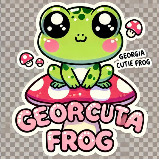 Vinyl sticker: Laptop Wall Car Bumper Waterproof Sticker Window Decal Auto Truck Water Bottle – Kawaii Baby American Green Tree Frog on Mushroom Georgia State Cute Animal (4)