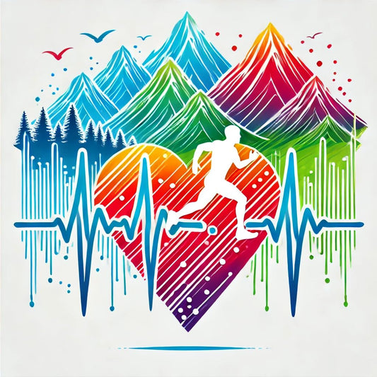 Vinyl sticker: Rainbow Heartbeat Mountain Runner Decal for Laptop, Wall, Car, Window, Bumper, Truck, Waterproof Auto Water Bottle