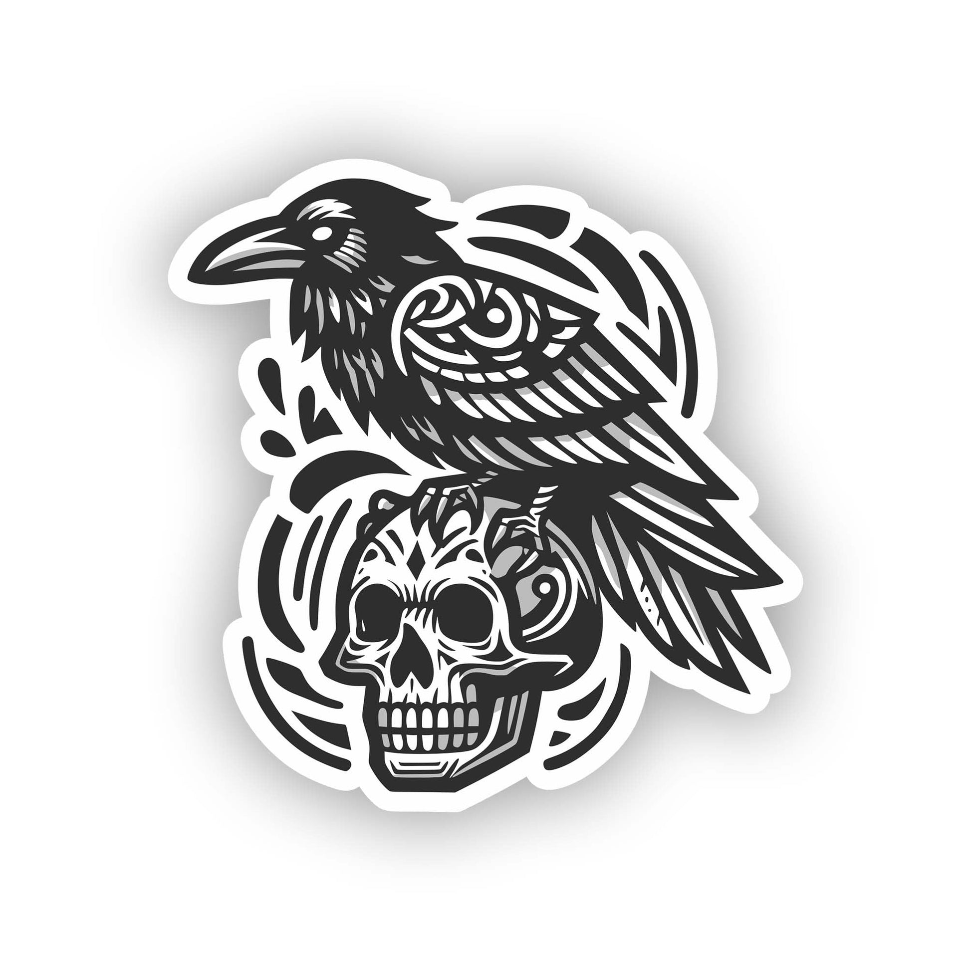 Vinyl sticker: Tribal Tattoo Raven Crow on Skull Laptop Wall Car Window Bumper Sticker Decal Truck Waterproof Auto Water Bottle (6)