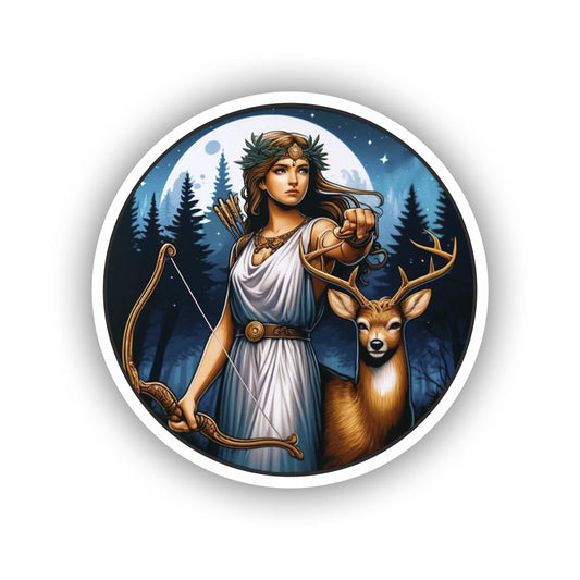 Vinyl sticker: Realistic Artemis Greek Goddess Sticker for Car, Laptop, Window, Wall, Bumper, Waterproof Decal, Mythological Design.