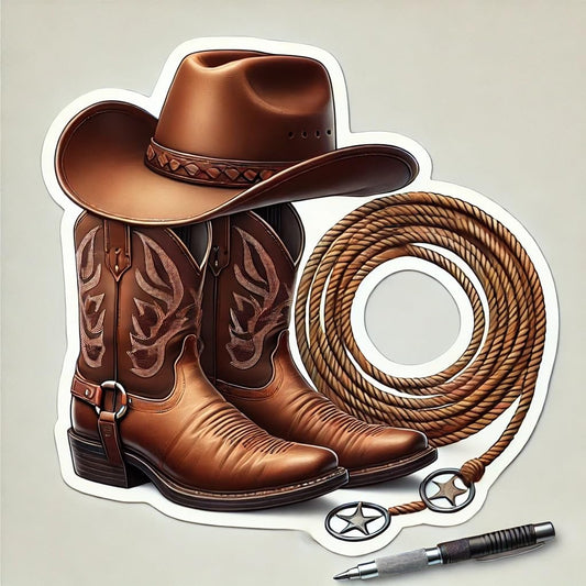 Vinyl sticker: Cowboy Hat and Boots with Lasso Laptop Wall Car Window Bumper Sticker Decal Truck Waterproof Auto Water Bottle