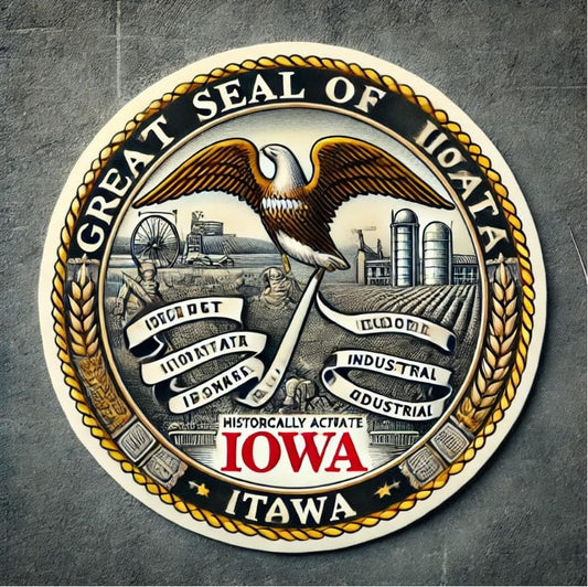 Vinyl sticker: Great Seal of Iowa Historic Symbol Laptop Wall Car Window Bumper Sticker Decal Truck Waterproof Auto Water Bottle