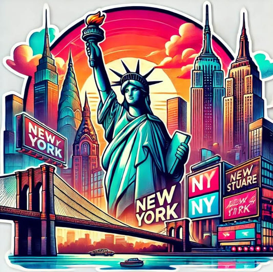 Vinyl sticker: New York City Iconic Landmarks Sticker for Laptop, Wall, Car, Window, Bumper, Waterproof Decal – Statue of Liberty, Empire State Building, Times Square, Brooklyn Bridge