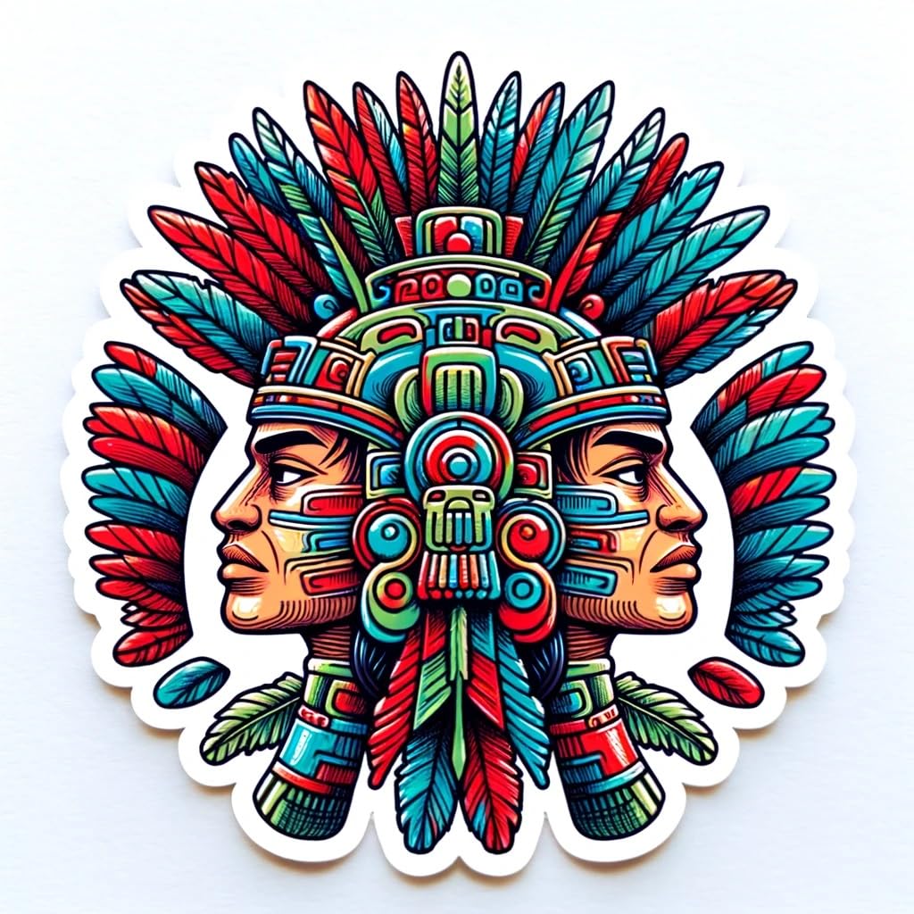 Vinyl sticker: Aztec God Ometecuhtli Sticker - Vibrant Human Form Duality God Decal for Laptop, Wall, Car, Window, Bumper, Water Bottle, and More