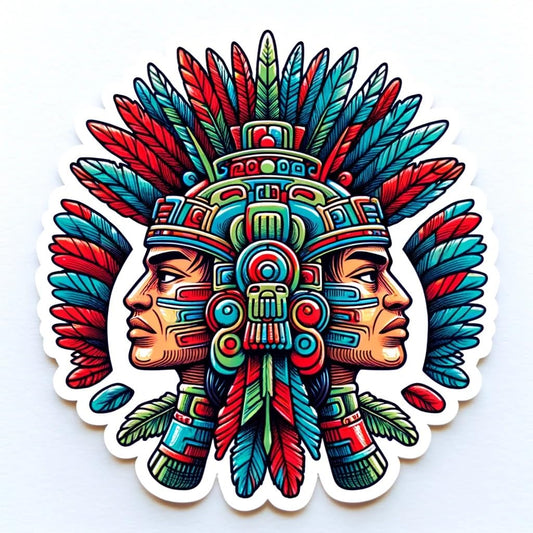 Vinyl sticker: Aztec God Ometecuhtli Sticker - Vibrant Human Form Duality God Decal for Laptop, Wall, Car, Window, Bumper, Water Bottle, and More