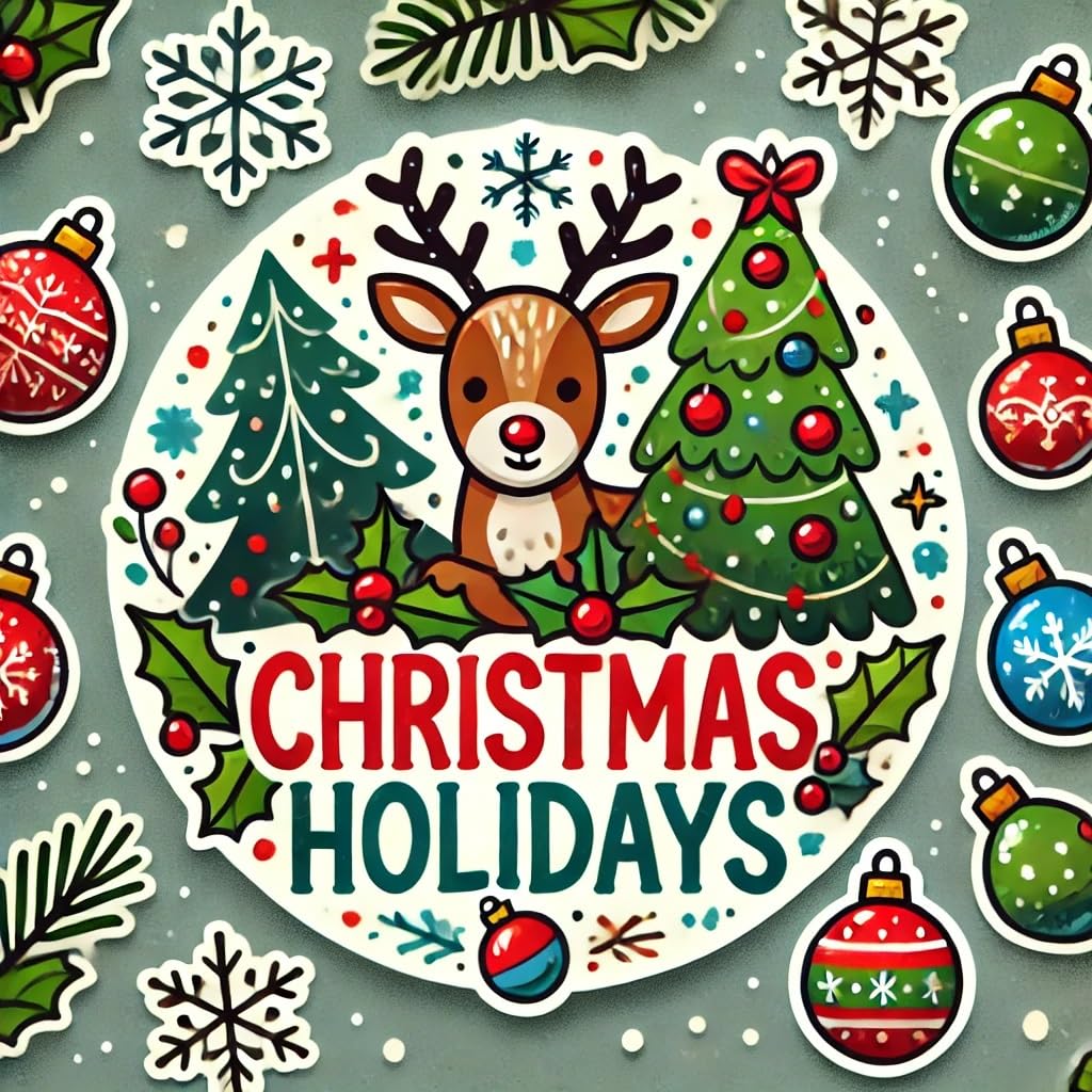 Vinyl sticker: Cheerful Waterproof Vinyl Sticker Decal for Laptop, Wall, Car, Window, Bumper, and Water Bottle Featuring Reindeer and Christmas Ornaments (4)