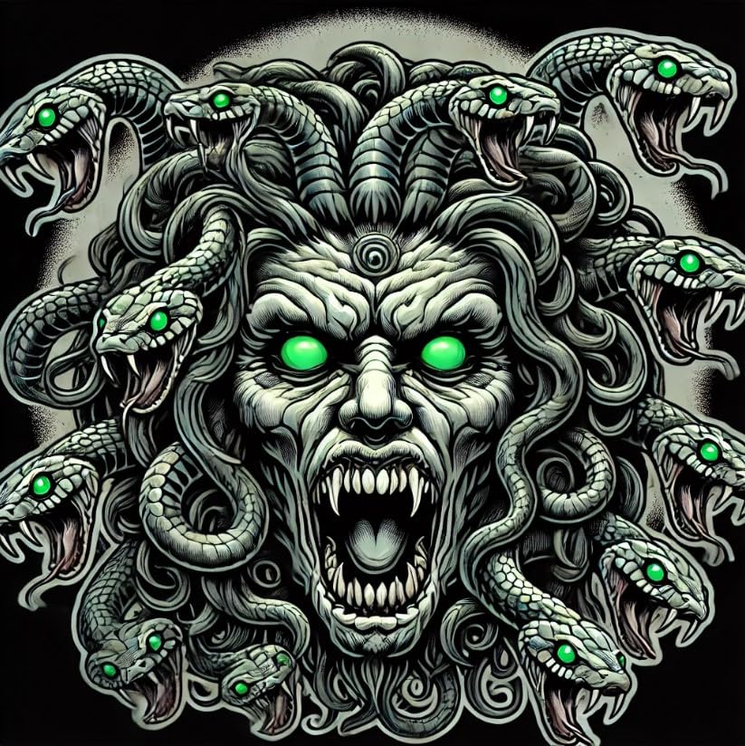 Vinyl sticker: Medusa Gorgon Greek Mythology Sticker Decal for Laptop, Wall, Car Window, Bumper, Waterproof Vinyl, Auto Decor, Water Bottle, Truck, Motorcycle.