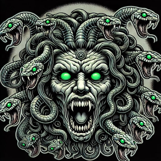 Vinyl sticker: Medusa Gorgon Greek Mythology Sticker Decal for Laptop, Wall, Car Window, Bumper, Waterproof Vinyl, Auto Decor, Water Bottle, Truck, Motorcycle.