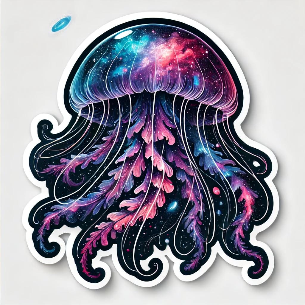 Vinyl sticker: Laptop Wall Car Window Bumper Sticker - Galaxy Jellyfish Decal with Cosmic Tentacles, Ethereal and Surreal, Waterproof & UV Resistant, Perfect for Laptops, Cars, Water Bottles & More