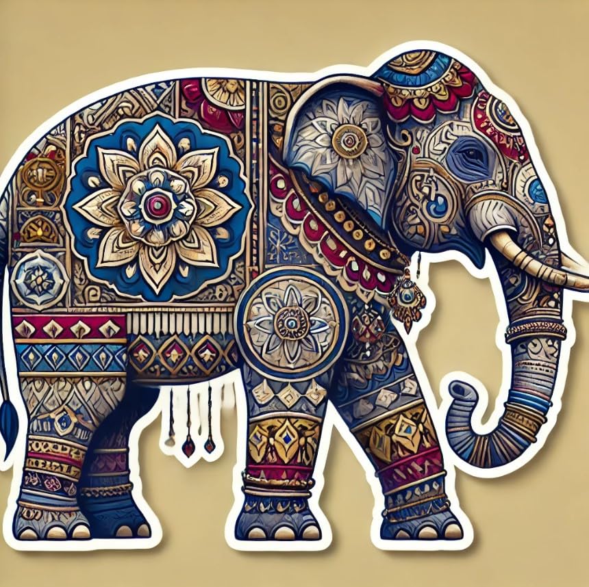 Vinyl sticker: Geometric Pattern Indian Elephant Sticker for Laptop, Wall, Car Window, Bumper, Waterproof Truck Decal, Auto Water Bottle Decor