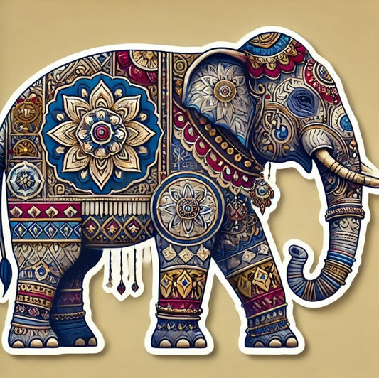 Vinyl sticker: Geometric Pattern Indian Elephant Sticker for Laptop, Wall, Car Window, Bumper, Waterproof Truck Decal, Auto Water Bottle Decor