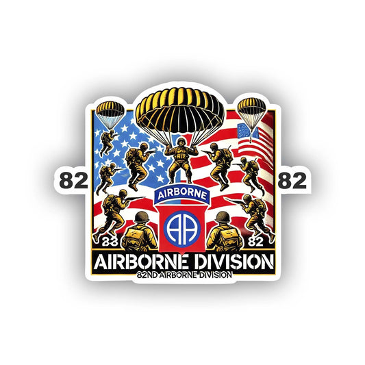 Vinyl sticker: 82nd Airborne Division Sticker - Vibrant Vinyl Decal for Laptop, Wall, Car, Window, Bumper, Truck, Water Bottle - WWII Paratroopers with Emblem Design