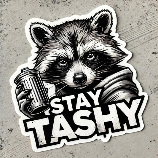 Vinyl sticker: Focused Raccoon Sticker for Laptop, Wall, Car, Window, Bumper - Stay Trashy Decal for Truck, Waterproof Auto, Water Bottle - Detailed Monochrome Art (8)