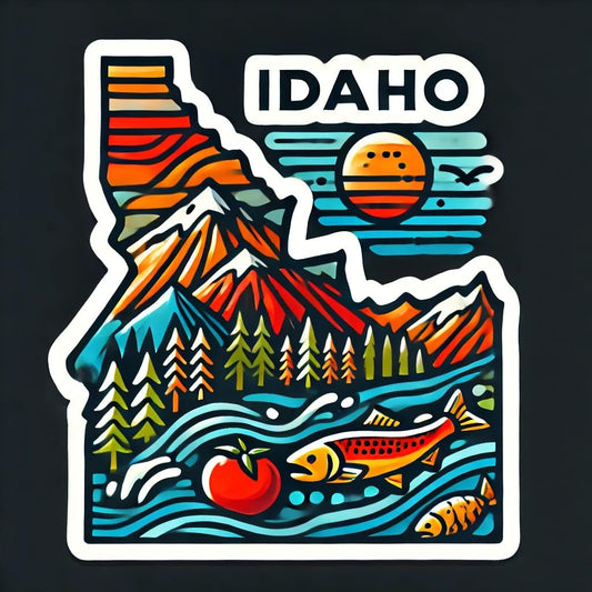 Vinyl sticker: Idaho State Sticker - Abstract Mountains, Rivers, Forests & Wildlife Decal for Laptop, Car, Window, Bumper, Water Bottle, Truck, Waterproof Vinyl, Auto