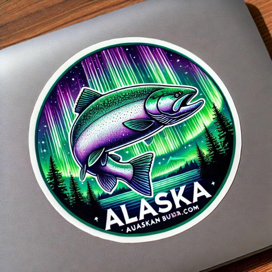 Vinyl sticker: Alaska Chinook Salmon Laptop Wall Car Window Bumper Sticker Decal Truck Waterproof Auto Water Bottle Aurora Borealis Design (6)