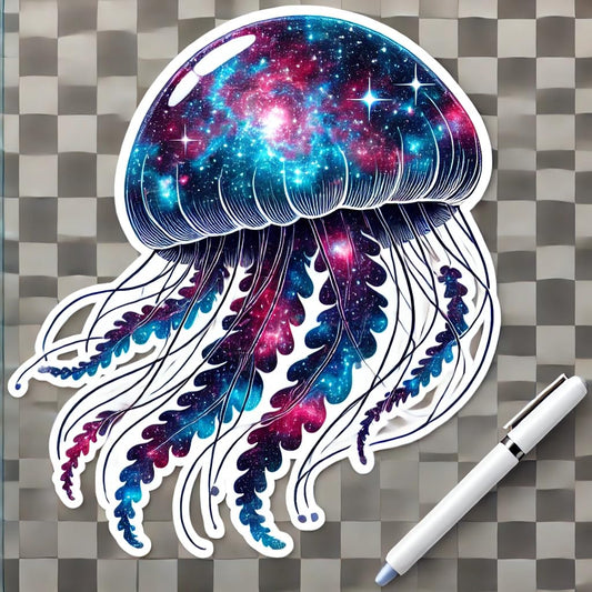 Vinyl sticker: Cosmic Jellyfish Decal with Swirling Nebulae and Star Patterns, Vivid and Mystical, Waterproof & UV Resistant, Perfect for Laptops, Cars, Water Bottles and More